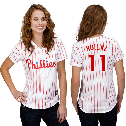Jimmy Rollins #11 mlb Jersey-Philadelphia Phillies Women's Authentic Home White Cool Base Baseball Jersey